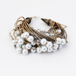 Bracelet en lin et perles blanches Garance